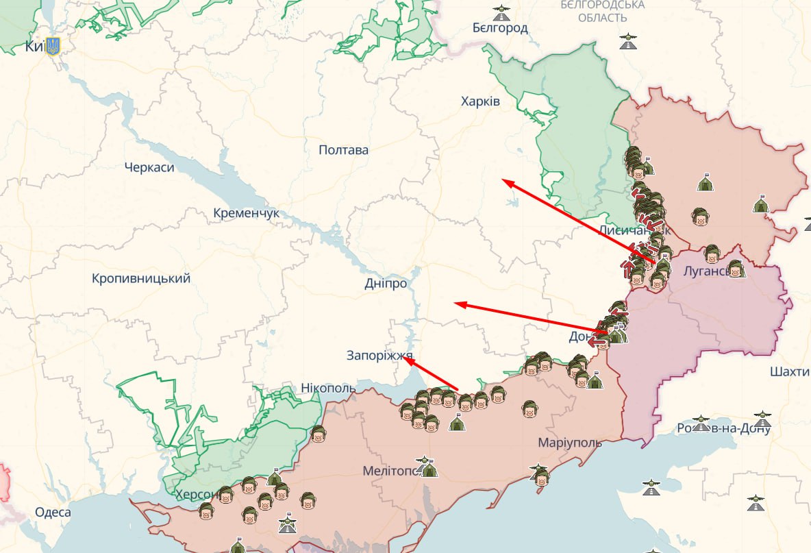 Карта донецкой луганской херсонской и запорожской областей