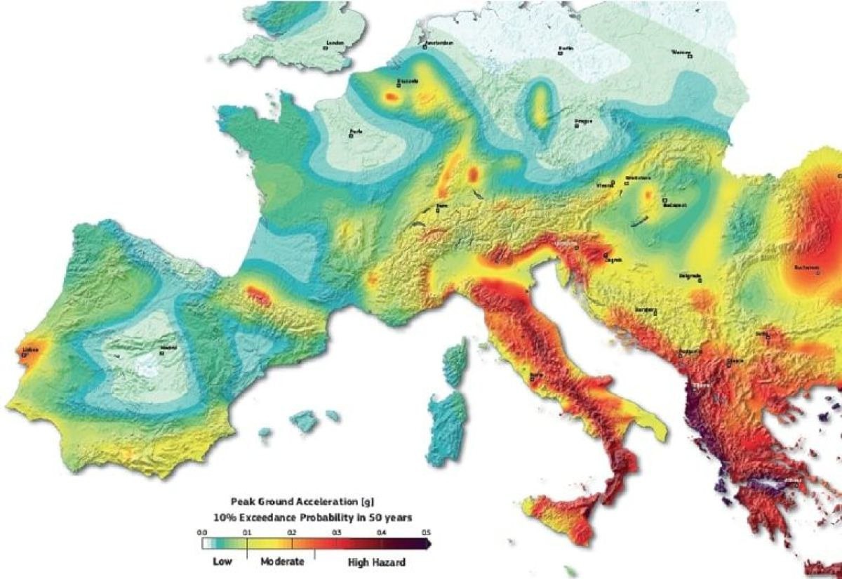 Карта землетрясений в европе